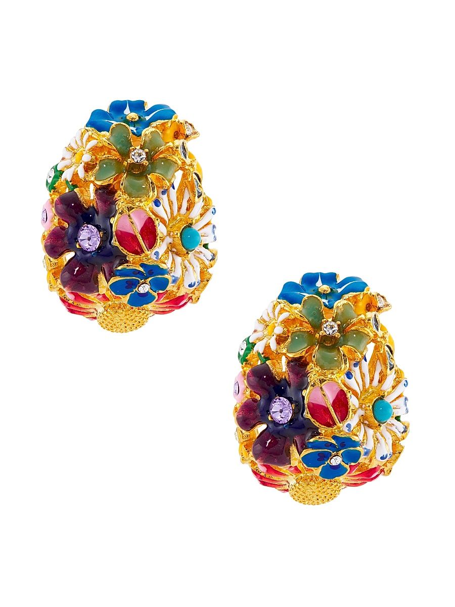 Women's 22K-Gold-Plated, Enamel & Glass Crystal Flower Clip-On Earrings - Gold Multi