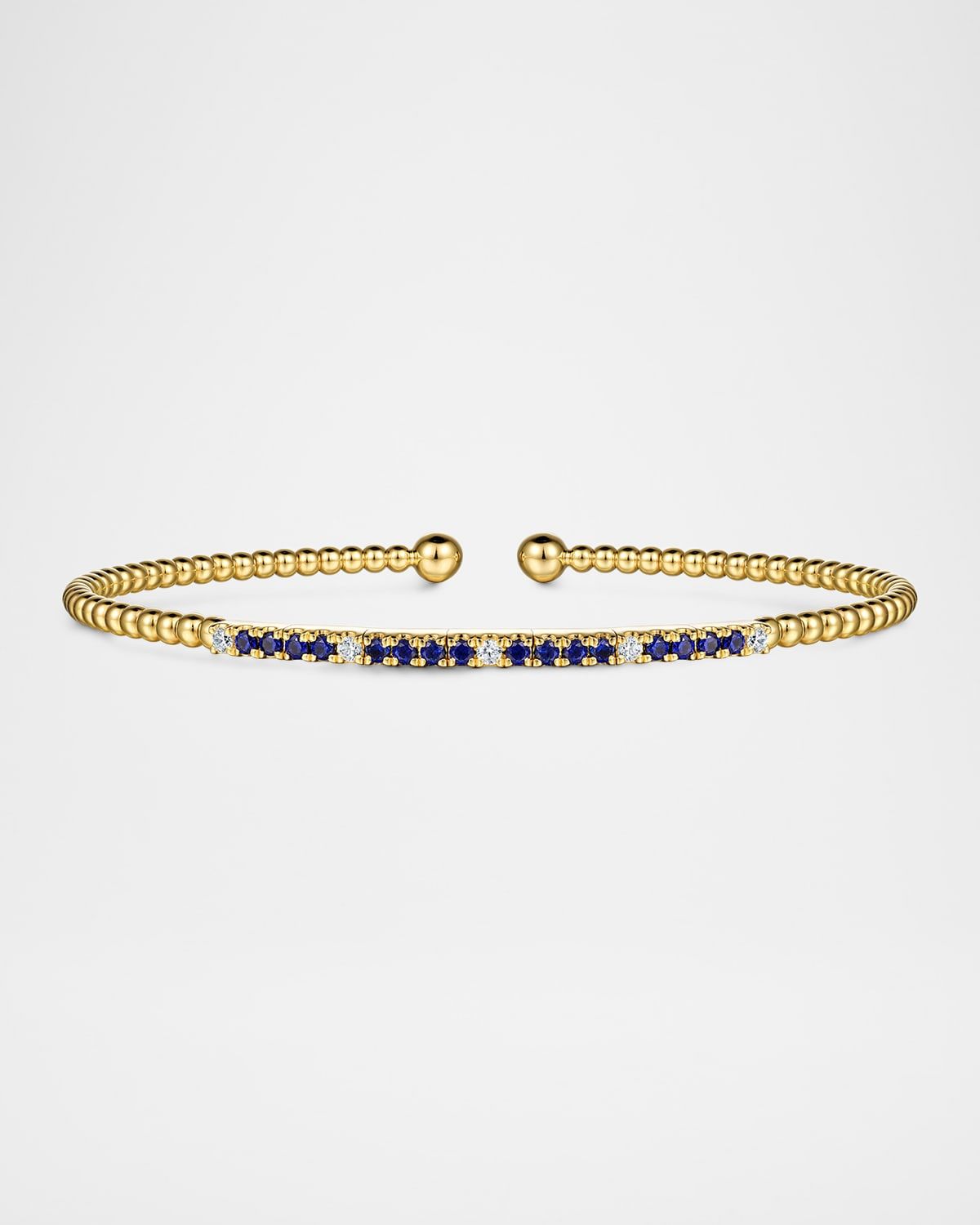 14K Yellow Gold Bujukan Diamond and Blue Sapphire Split Bangle