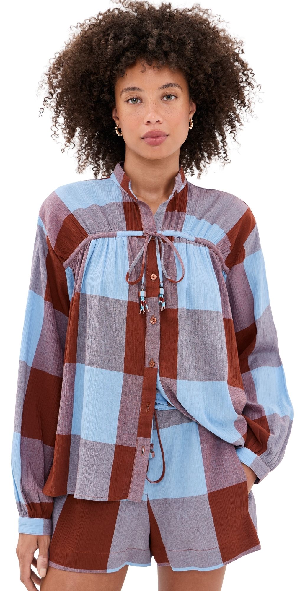 Dress To Tie Cotton Blouse Brown Deserto S