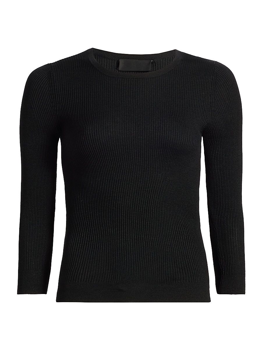 Women's Bijana Rib-Knit Silk Sweater - Black - Size XL