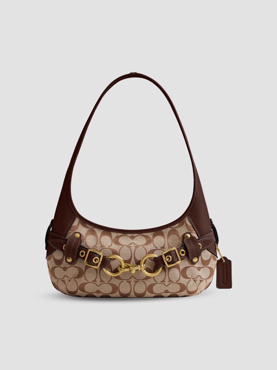COACH Women's Ergo Belted Monogram Canvas Shoulder Bag 26 - Khaki Maple