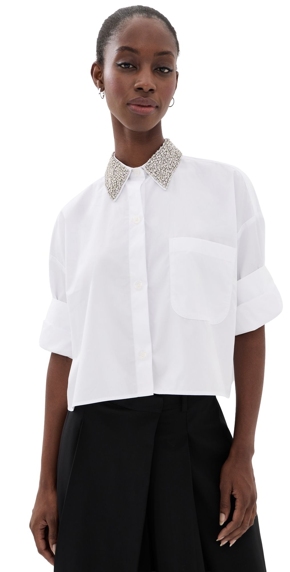 TWP Next Ex Crystal Collar Button Down Shirt White XS/S