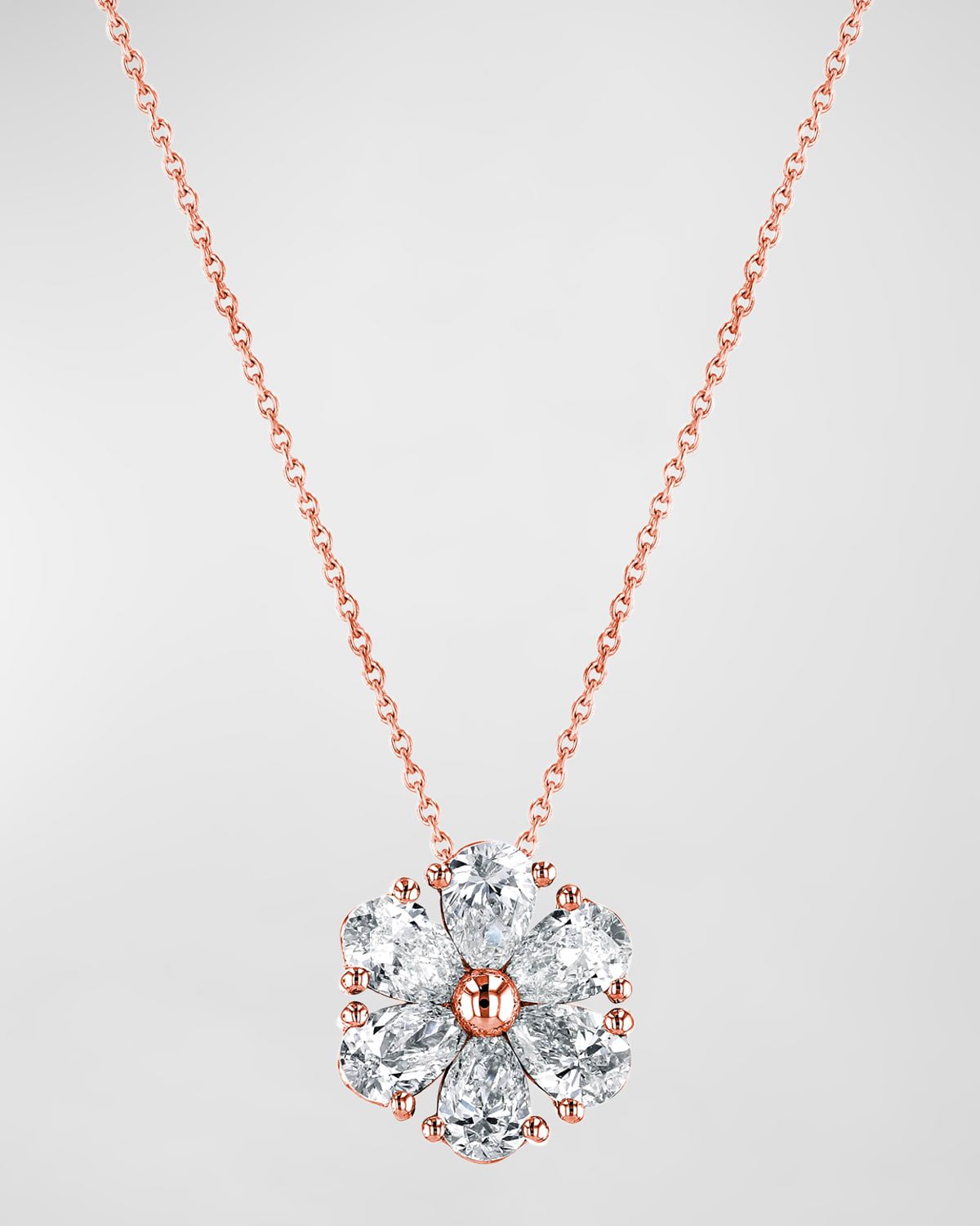 18K Gold Pear-Shaped Diamond Floral Pendant 16" Necklace, 1.20tcw