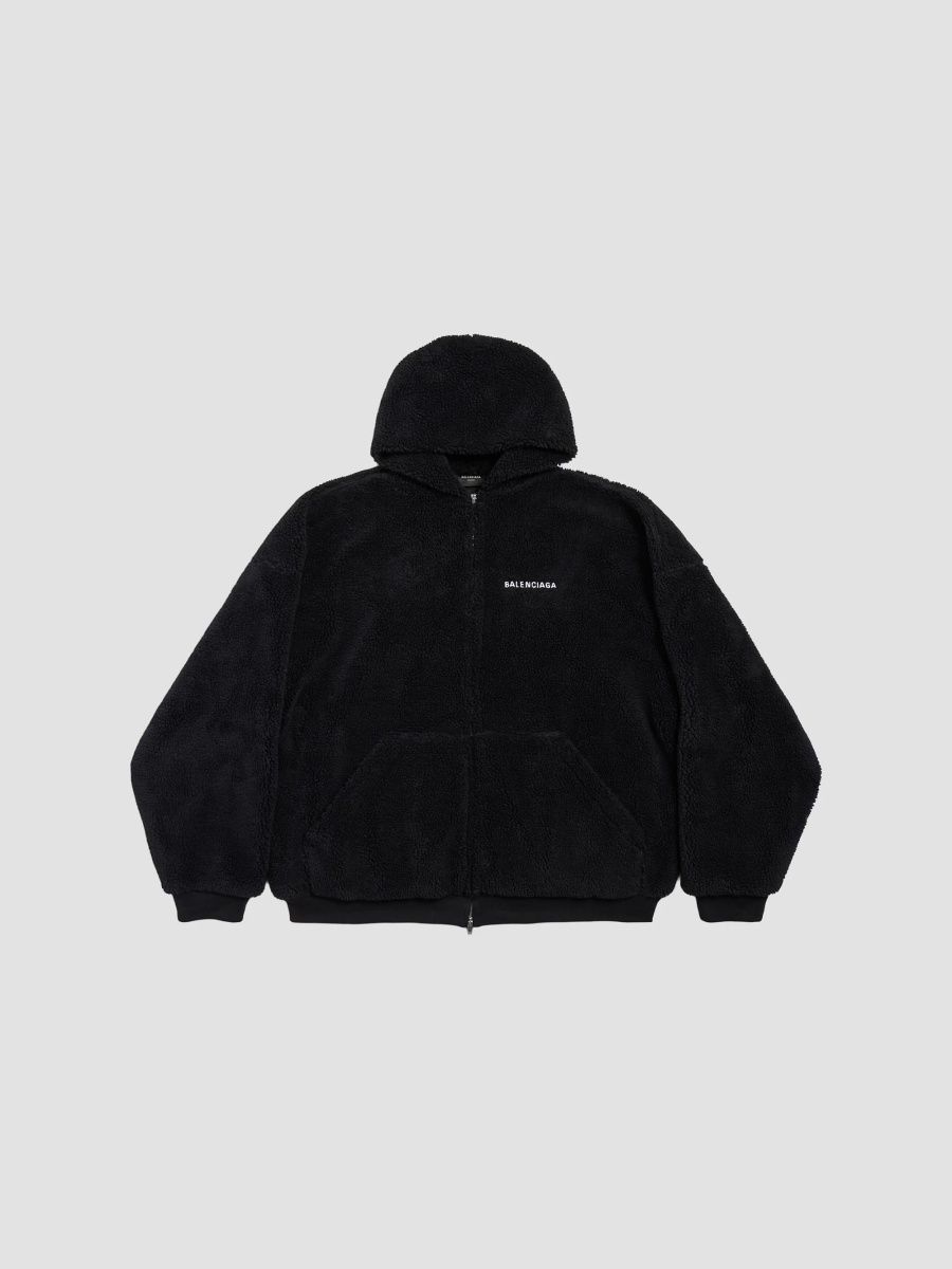 Balenciaga Men's Back Outerwear Oversized Zip-Up Hoodie - Black White - Size XL