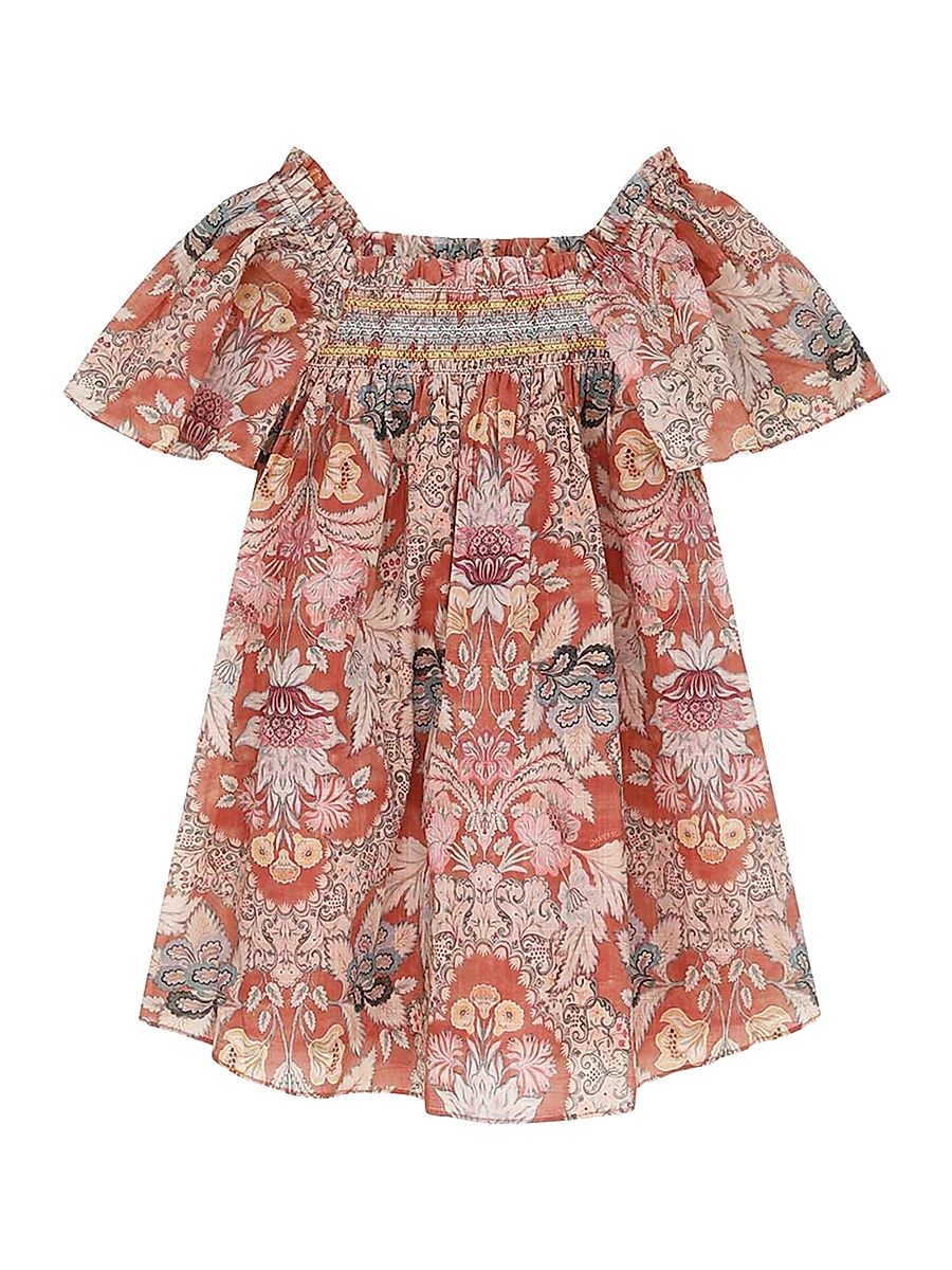 Little Girl's Daylight Smocked Dress - Rust Floral - Size 12