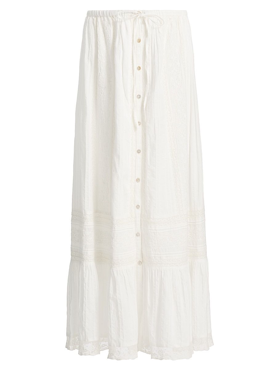 Women's Brina Lace Cotton Maxi Skirt - Optic White - Size Medium