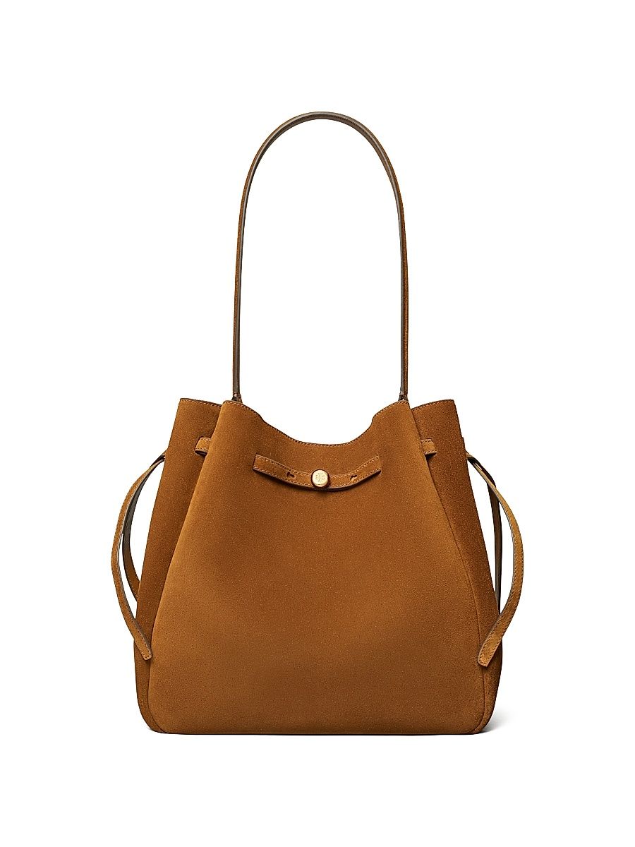 Women's Large Romy Suede Bucket Bag - Caramel