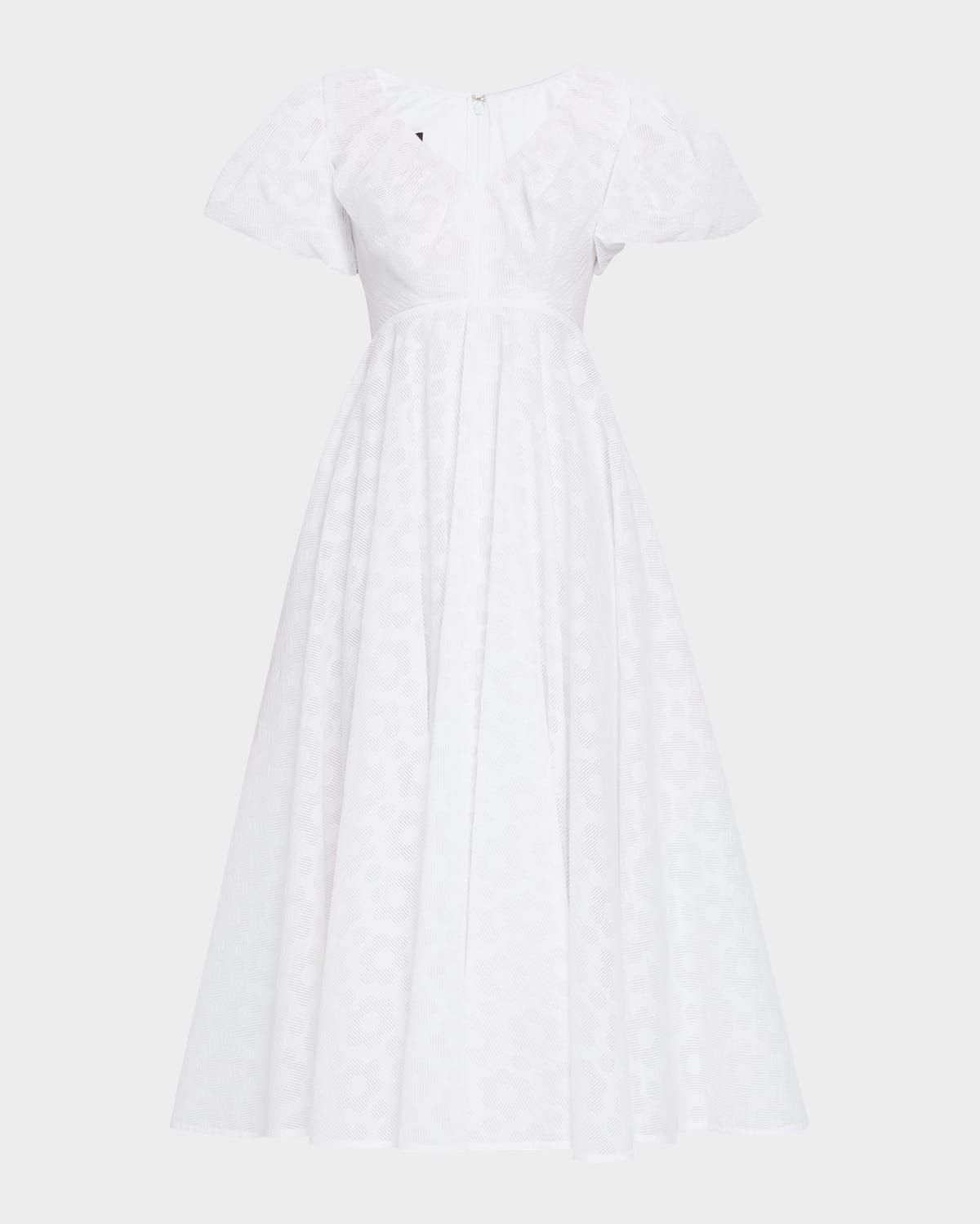 Pril Flower Organdi Puff-Sleeve Midi Dress