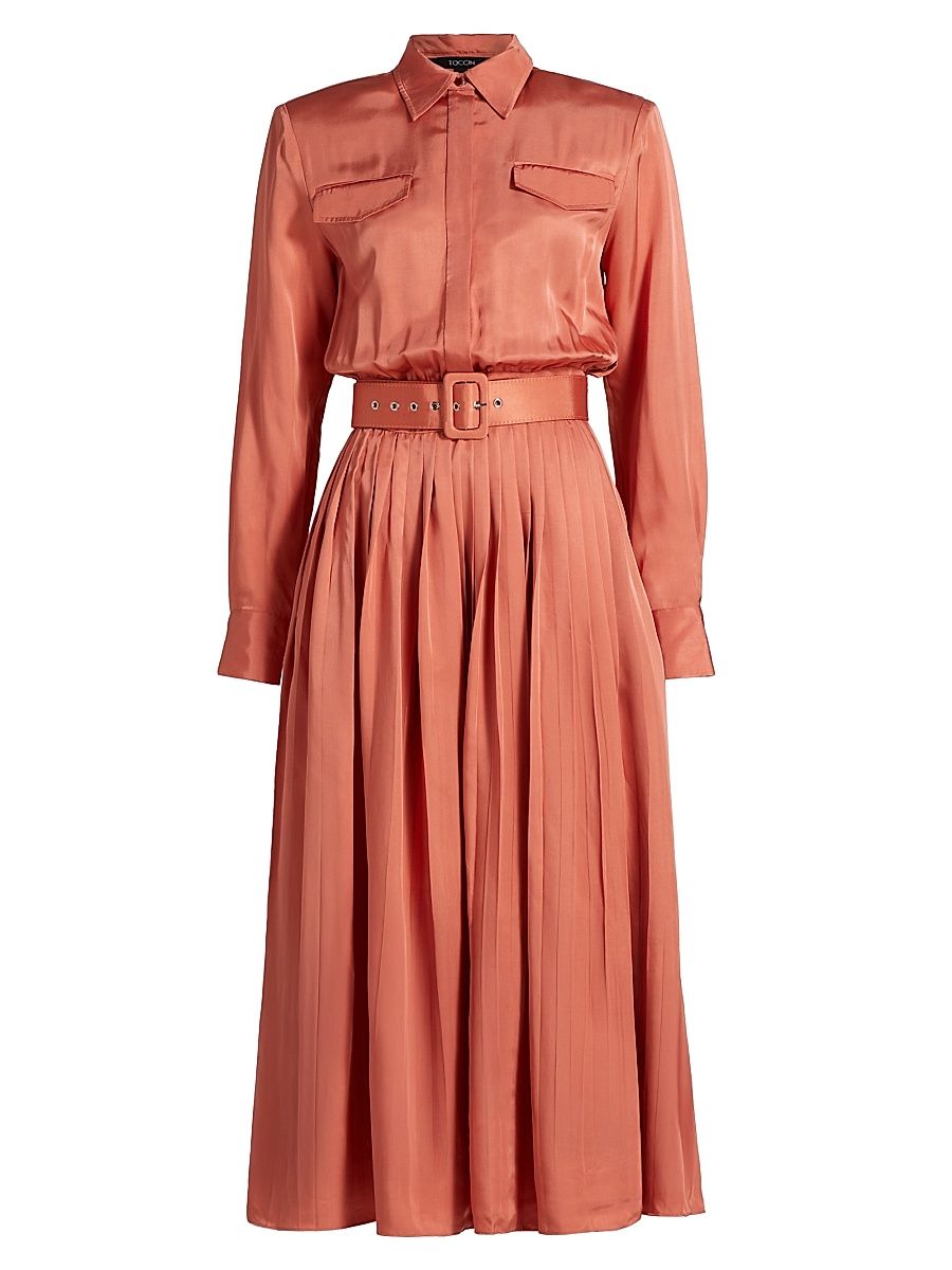 Women's Eliana Satin Twill Belted Shirtdress - Burnt Sienna - Size XL