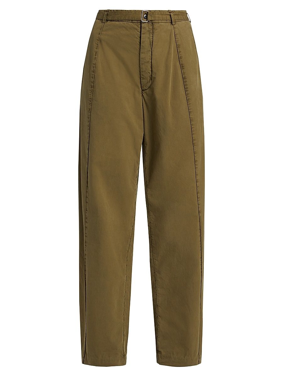 Women's Belted Cotton Pants - Olive - Size 8