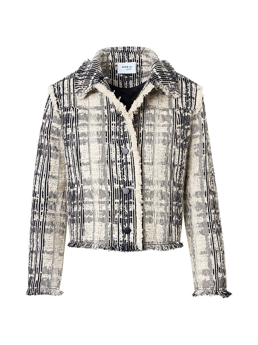 Women's Textured Raw Cotton Denim Jacket - Black Ivory - Size 16