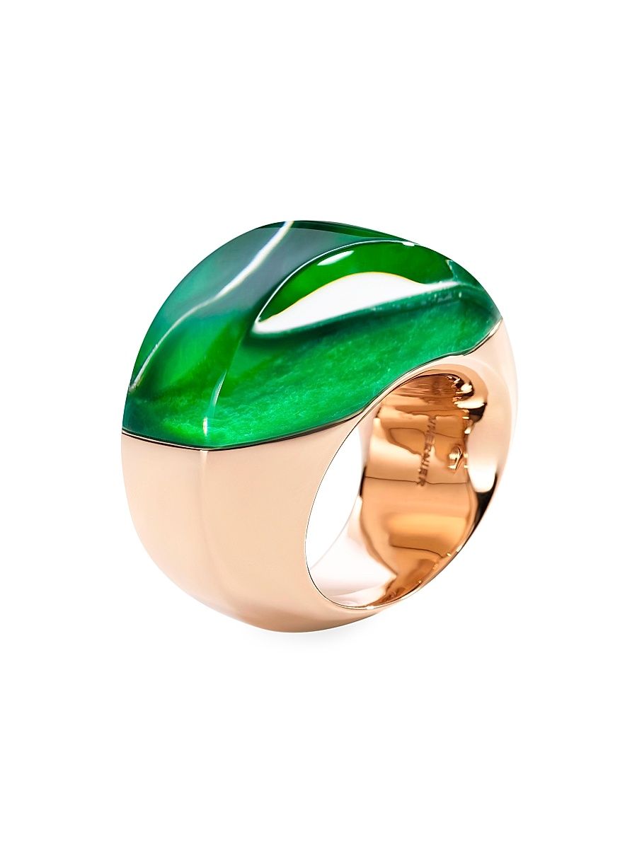 Women's Aladino 18K Rose Gold, Rock Crystal, & Gemstone Ring - Jade - Size 7.25