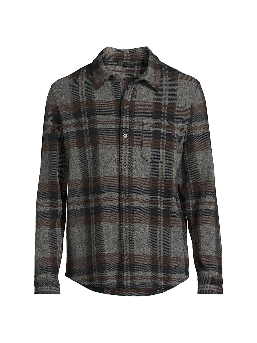 Men's Checked Cotton-Blend Shirt - Medium Heather Grey Combo - Size XXL