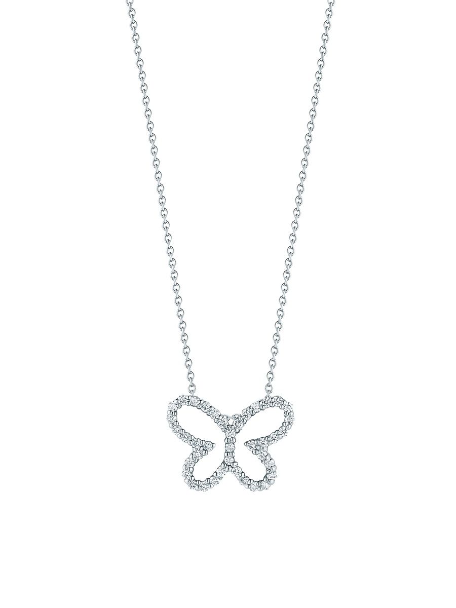 Women's Tiny Treasures 18K White Gold & Diamond Butterfly Necklace - White Gold