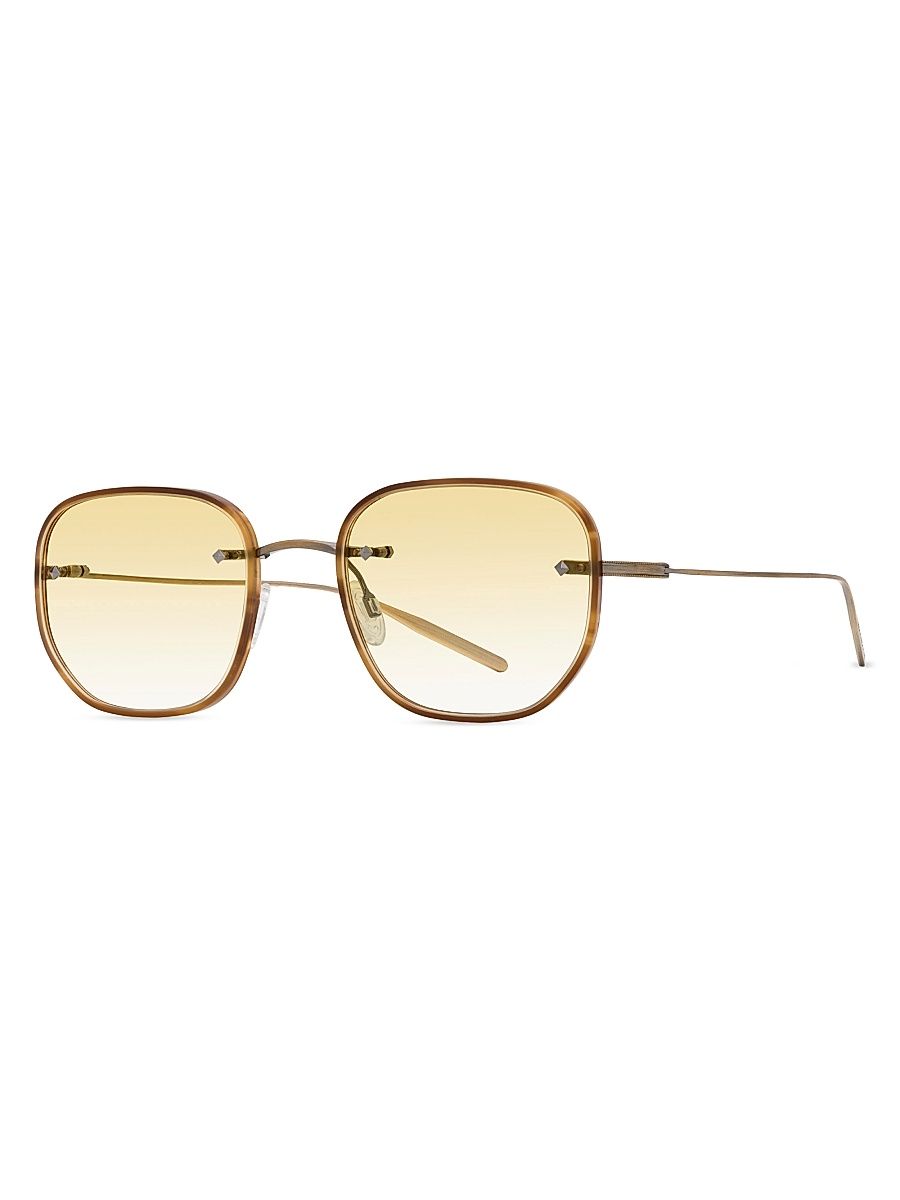 Men's Rimless Tyrone 49MM Square Sunglasses - Gold Umber Tortoise Citron