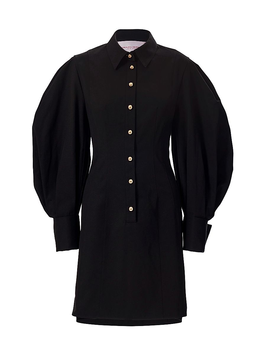 Women's Puff-Sleeve Cotton-Blend Shirtdress - Black - Size 6