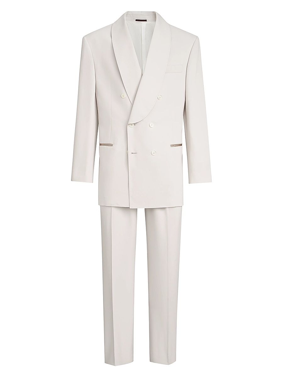 Men's Délavé Silk Twill Tuxedo with One and a Half Breasted Blazer and Trousers - Panama - Size 42
