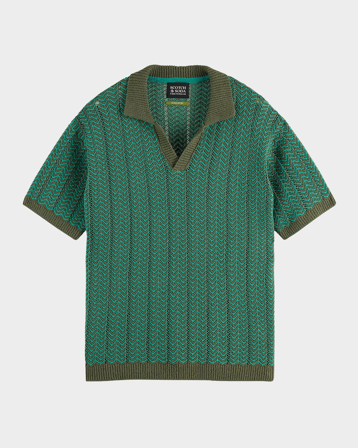 Men & apos;s Johnny Collar Chevron Knit Polo Shirt