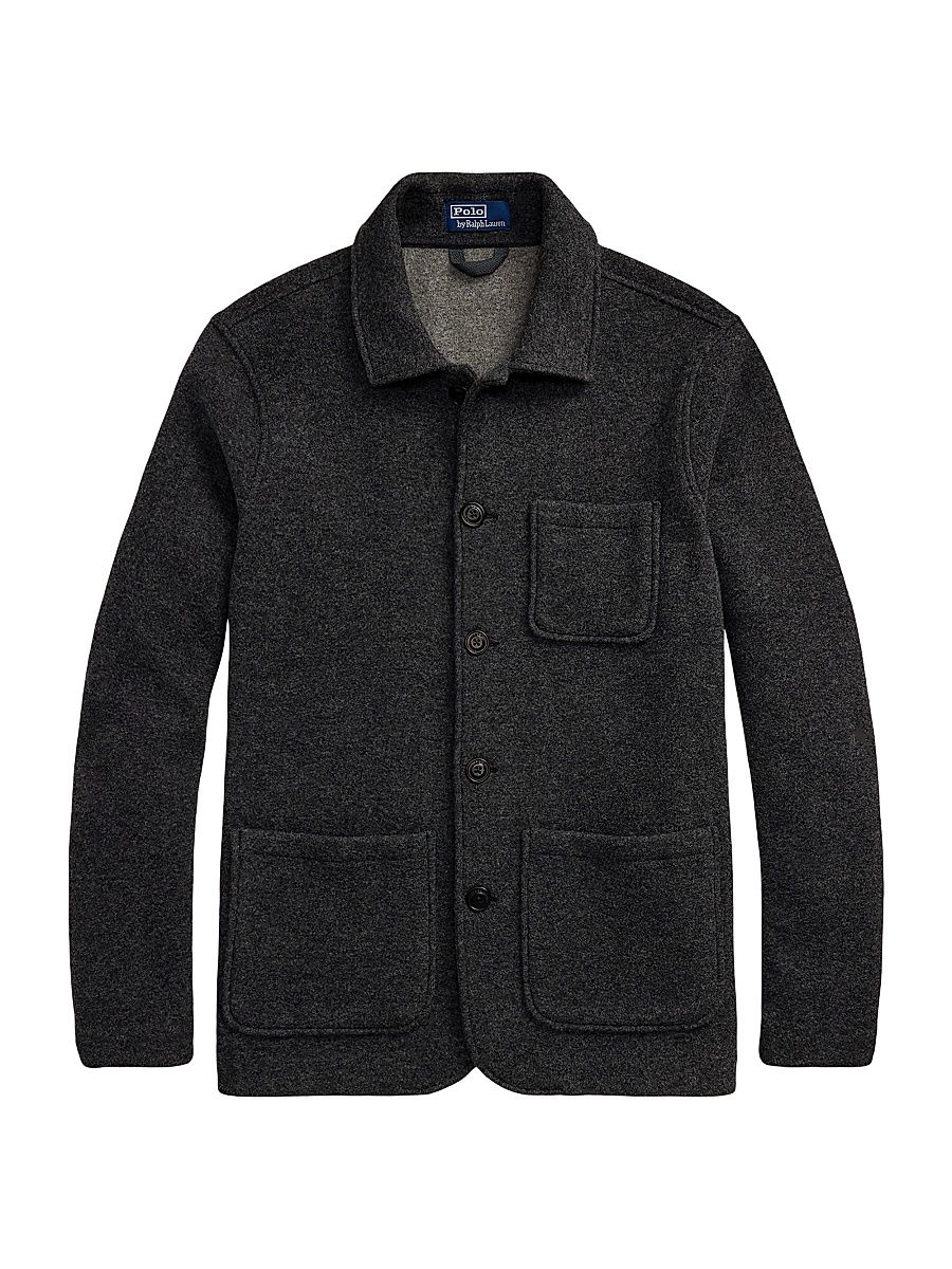 Men's Brushed Cotton Knit Jacket - Dark Charcoal Heather Grey - Size XS