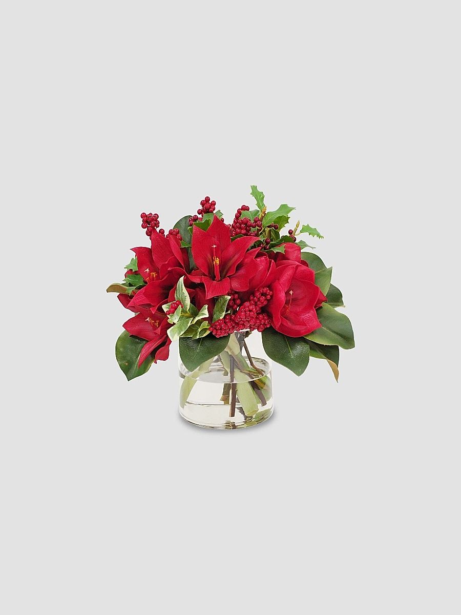 Holiday Amaryllis & Holly In Vase