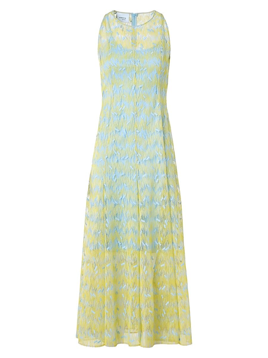 Women's Embroidered Tulle Crewneck Midi-Dress - Lemon Zing Sky Blue - Size 18