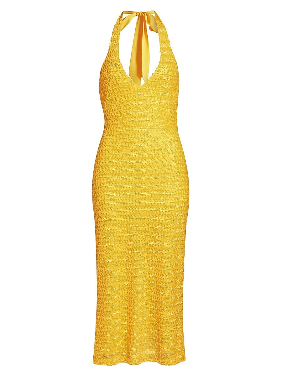 Women's Sloan Beaded Halterneck Midi Dress - Lemon Drop Bead - Size 8