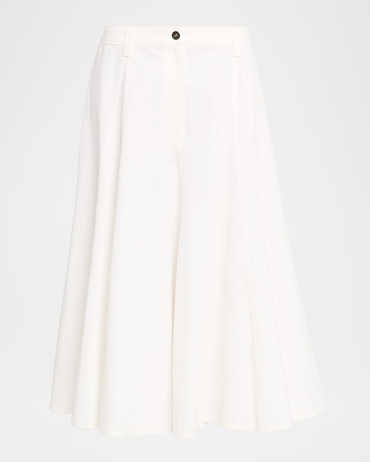 Cotton Paper Twill Midi Flare Skirt