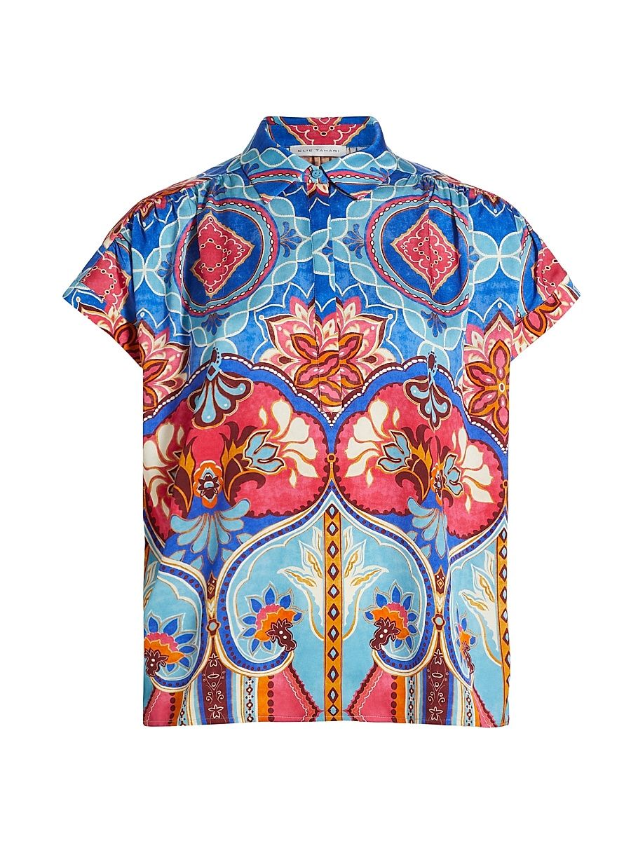 Women's Chrissy Tapestry Floral Silk-Blend Blouse - Tapestry Floral Print - Size Large