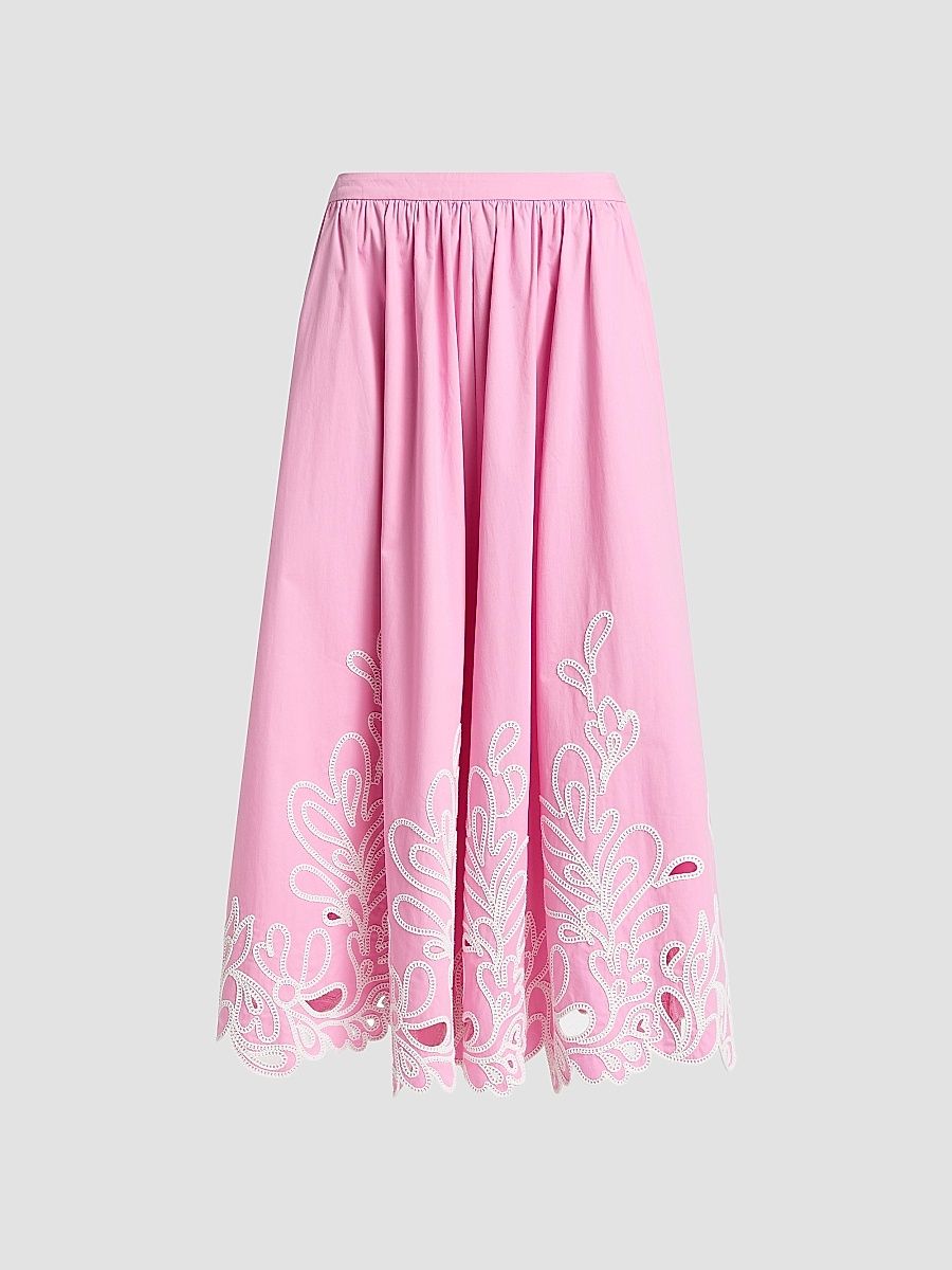 Women's Espe Floral-Embroidered Cotton Maxi Skirt - Rosewater Pink White - Size 16