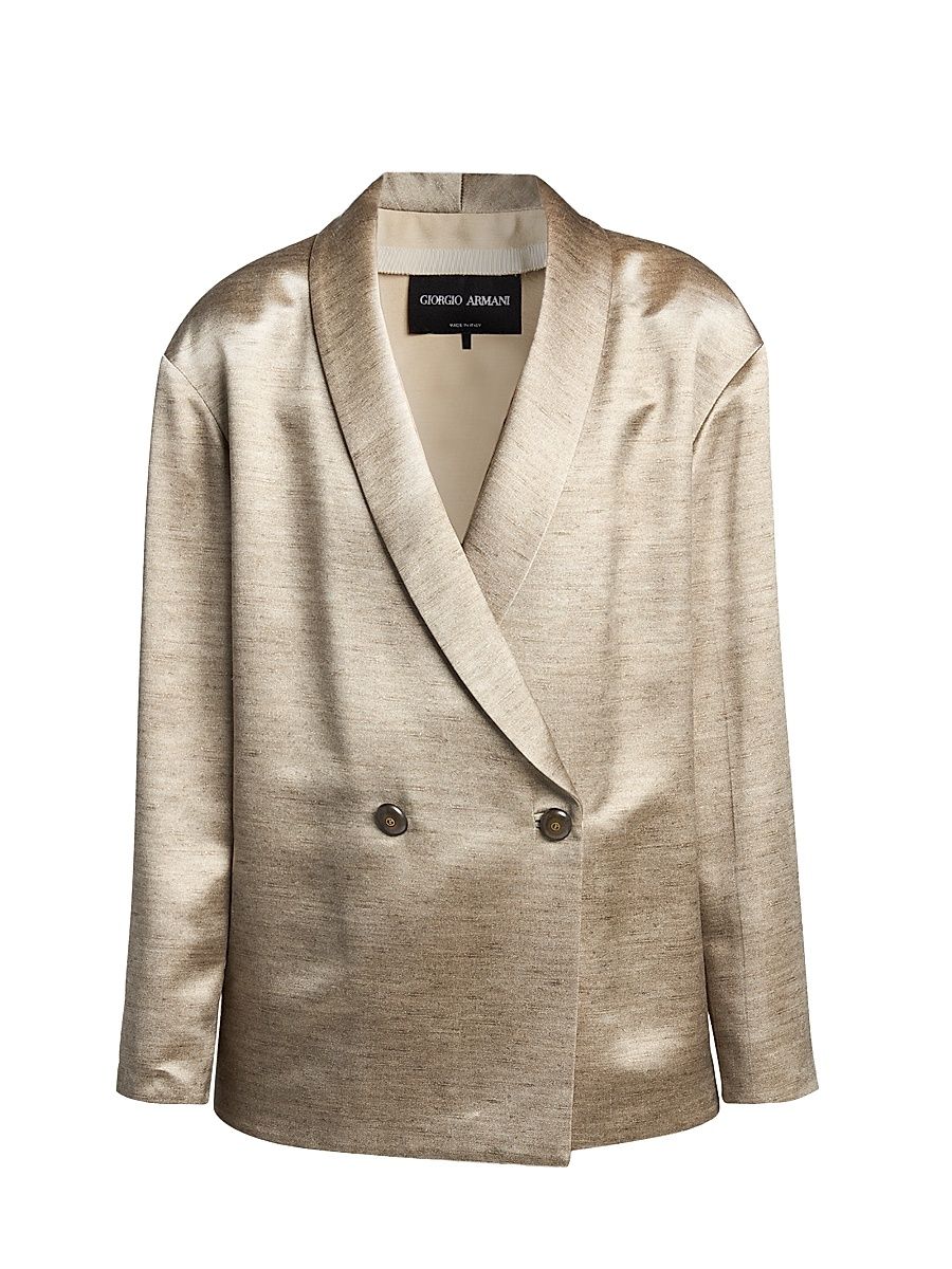 Women's Relaxed Doubel-Breasted Silk Blazer - Solid Bright Orange - Size 0