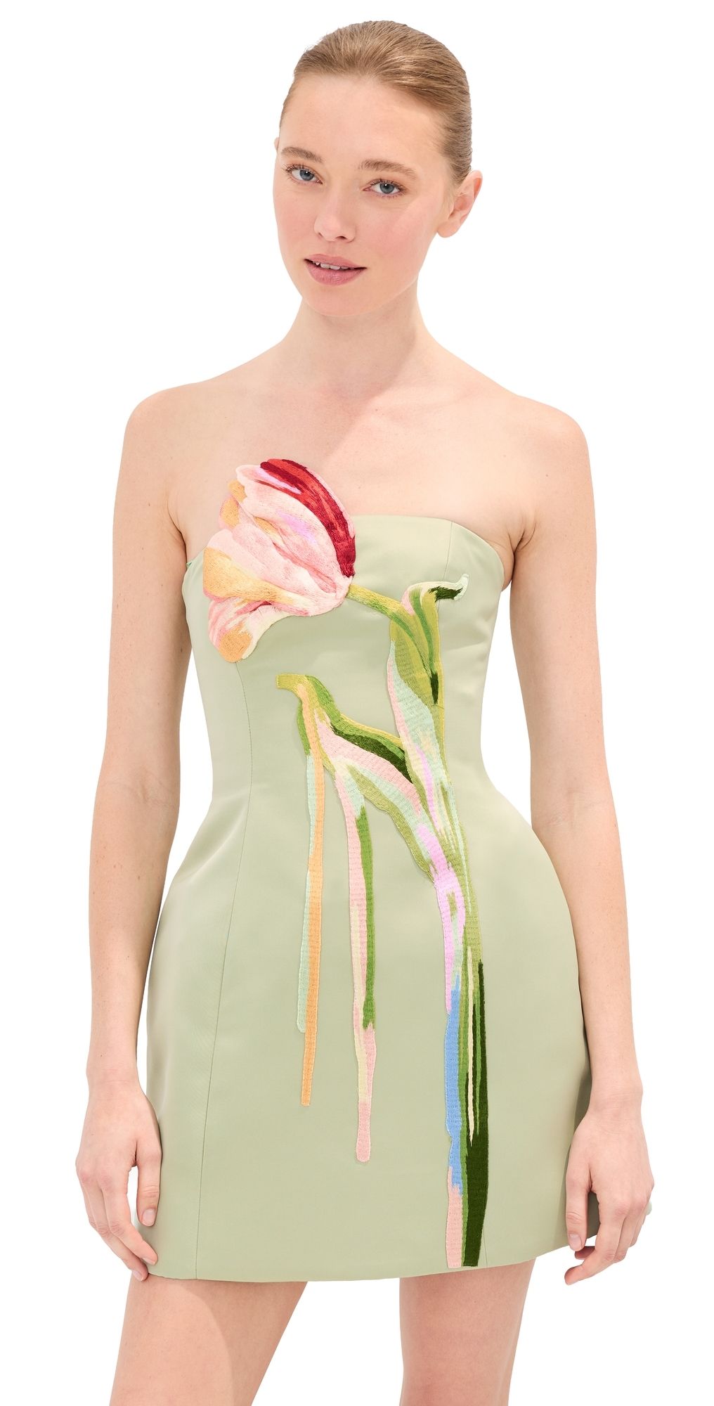Leo Lin Roselle Bustier Mini Dress Tulip Print in Green 14