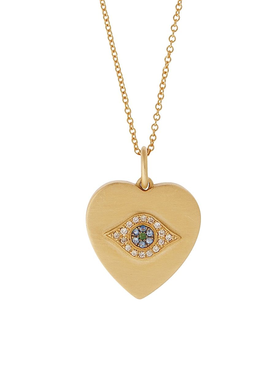 Women's Evil Eye 18K Yellow Gold & Multi-Stone Heart Pendant - Yellow Gold