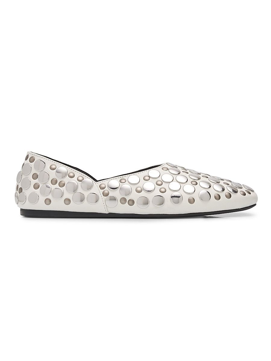 Women's Jane Studded Leather Flats - Optic White - Size 11.5