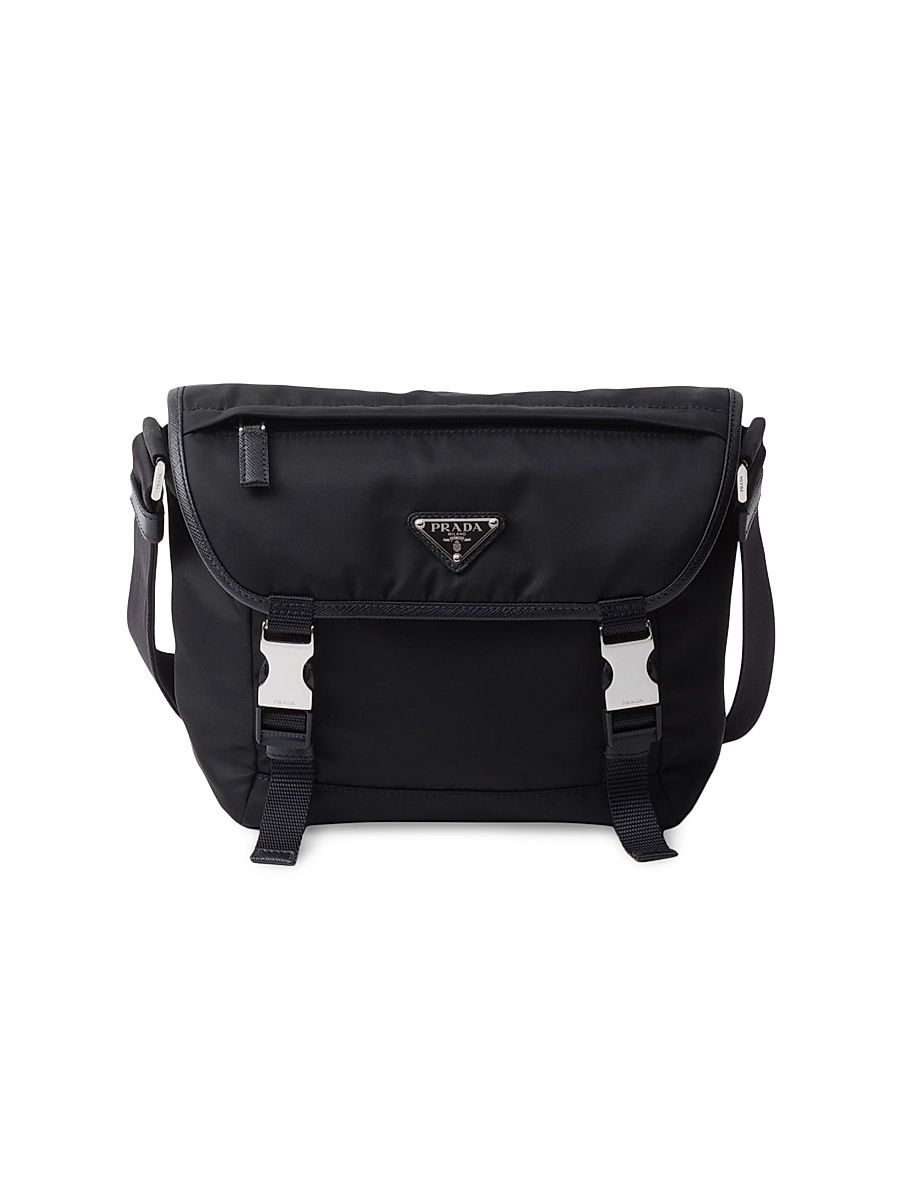 Men's Re-Nylon and Saffiano Leather Shoulder Bag - Black