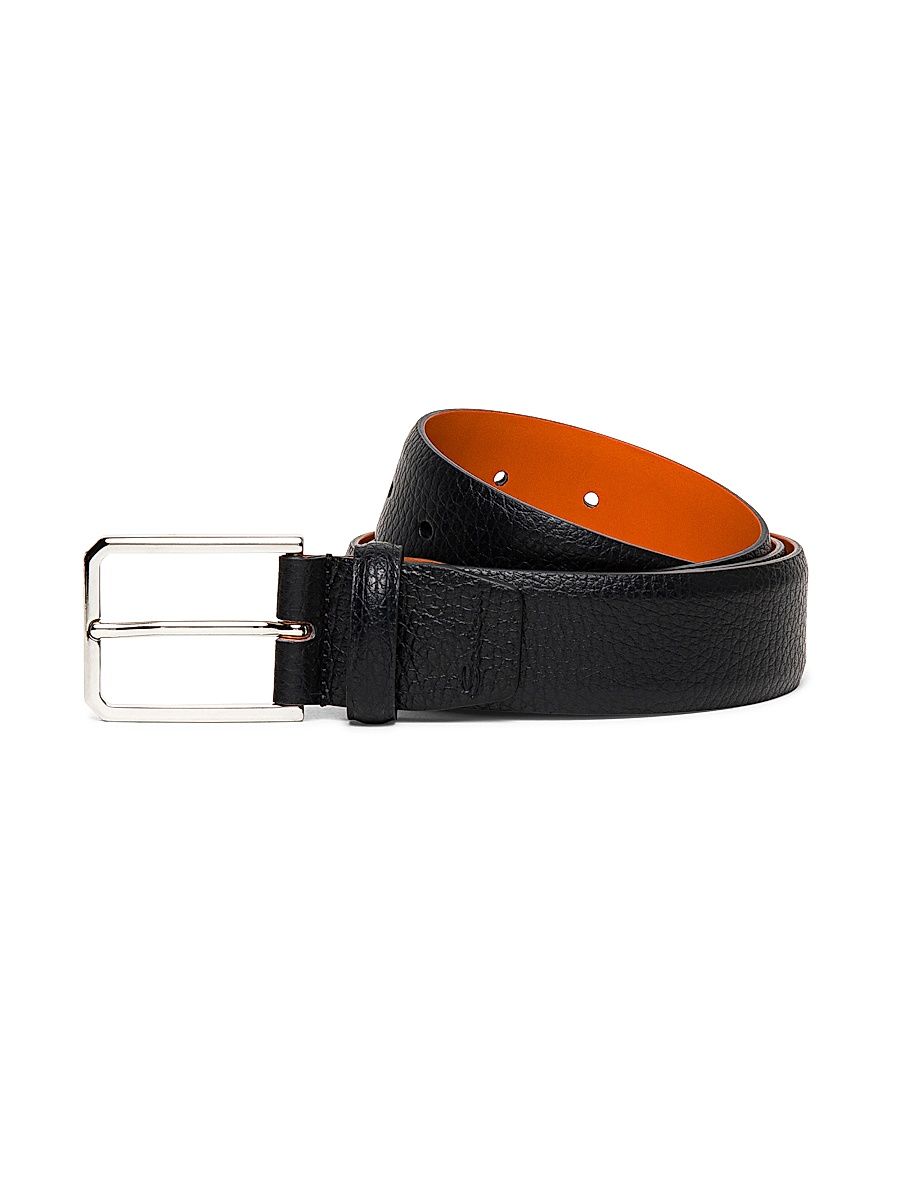 Santoni Men's Adjustable Grained Leather Belt - Black - Size 46
