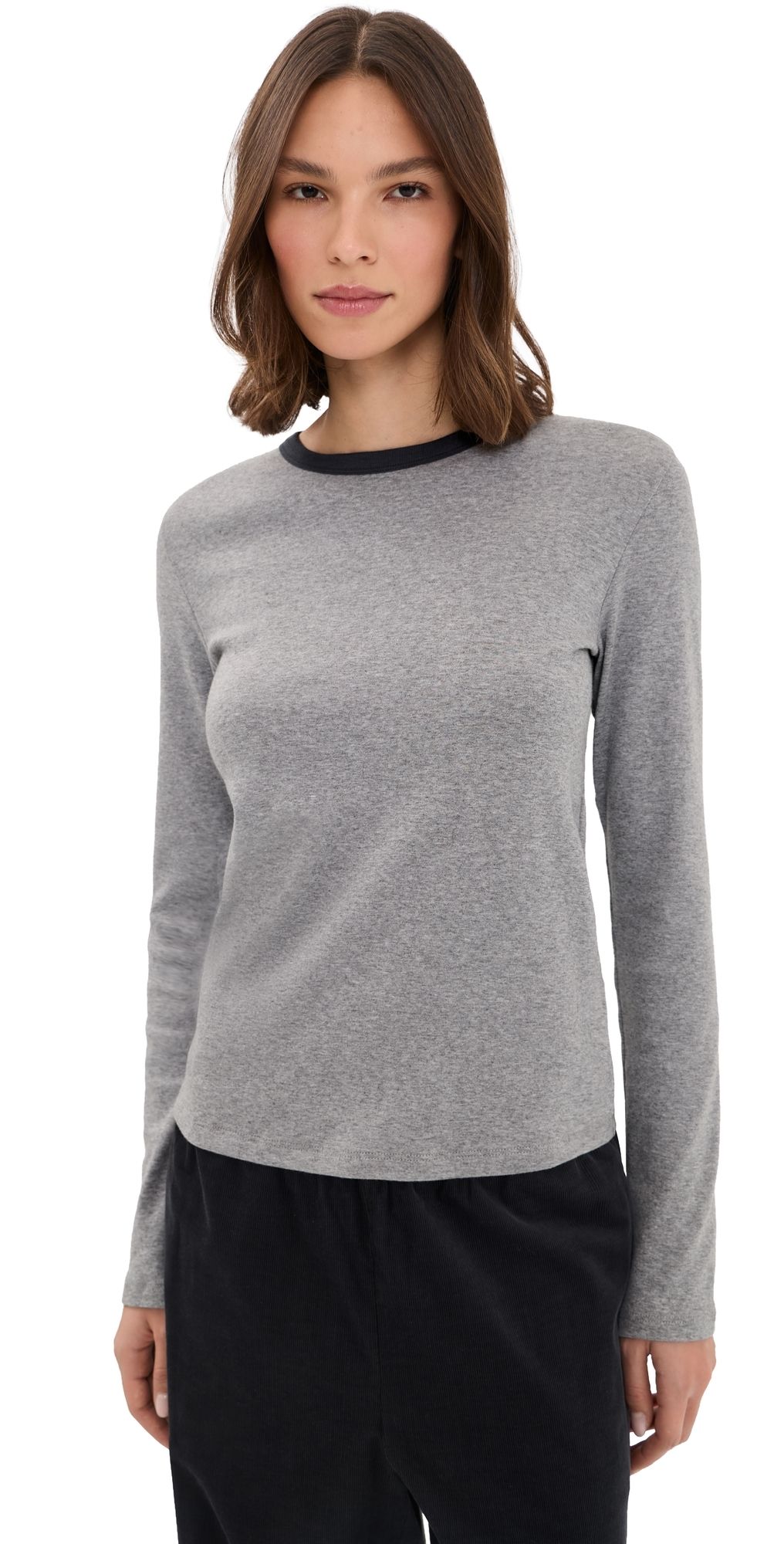 Vince Heather Tipped Long Sleeve Crew Tee Off White Combo XL