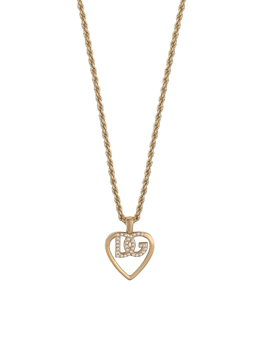 Women's Goldtone & Imitation Pearl Monogram Heart Pendant Necklace - Yellow Gold