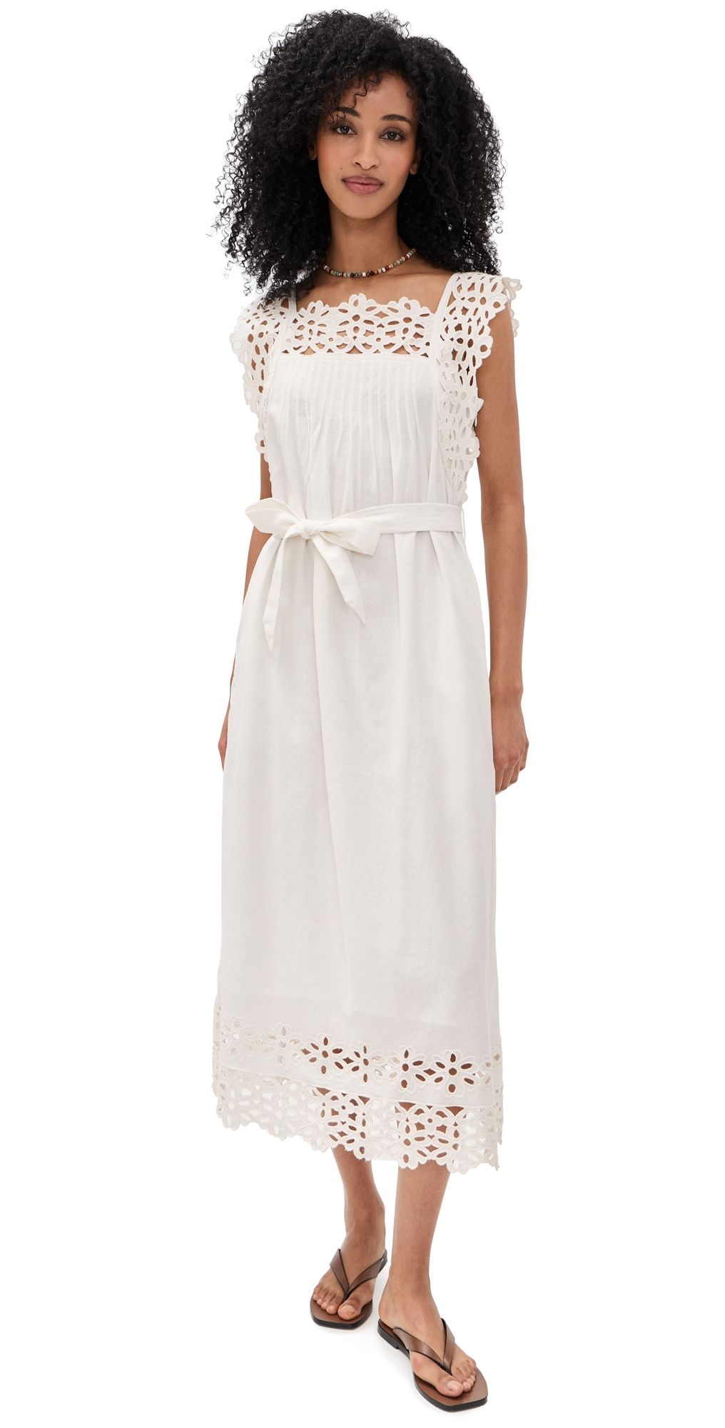 Sea Leila Eyelet Midi Dress White S