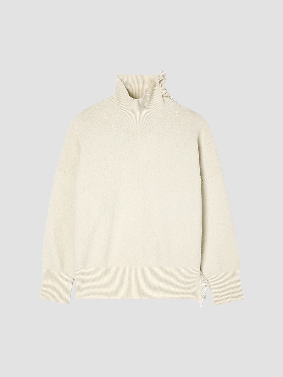 Women's Stretch-Wool Turtleneck Sweater - Off White - Size 12