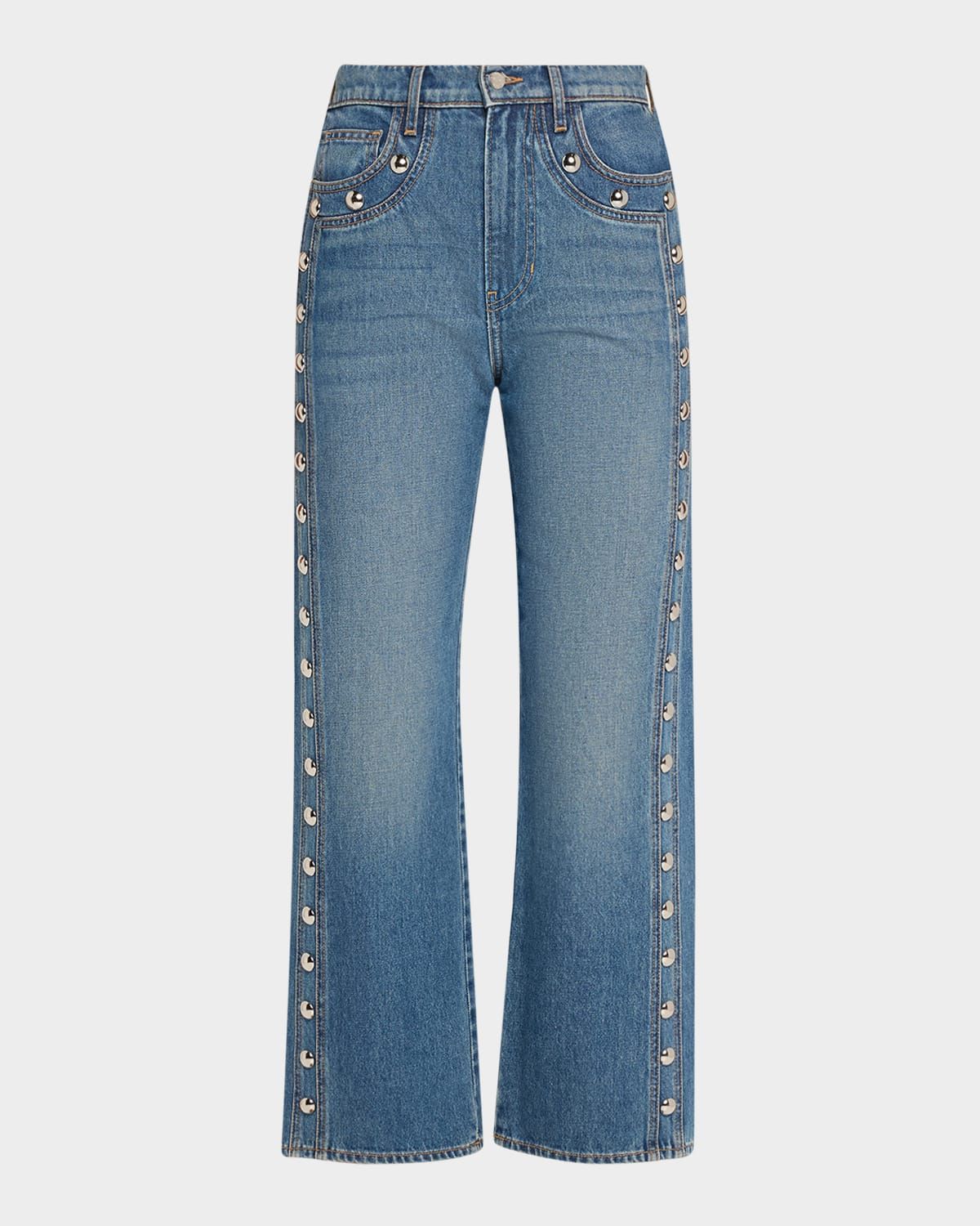 Dylan Studded High-Rise Straight Ankle Jeans