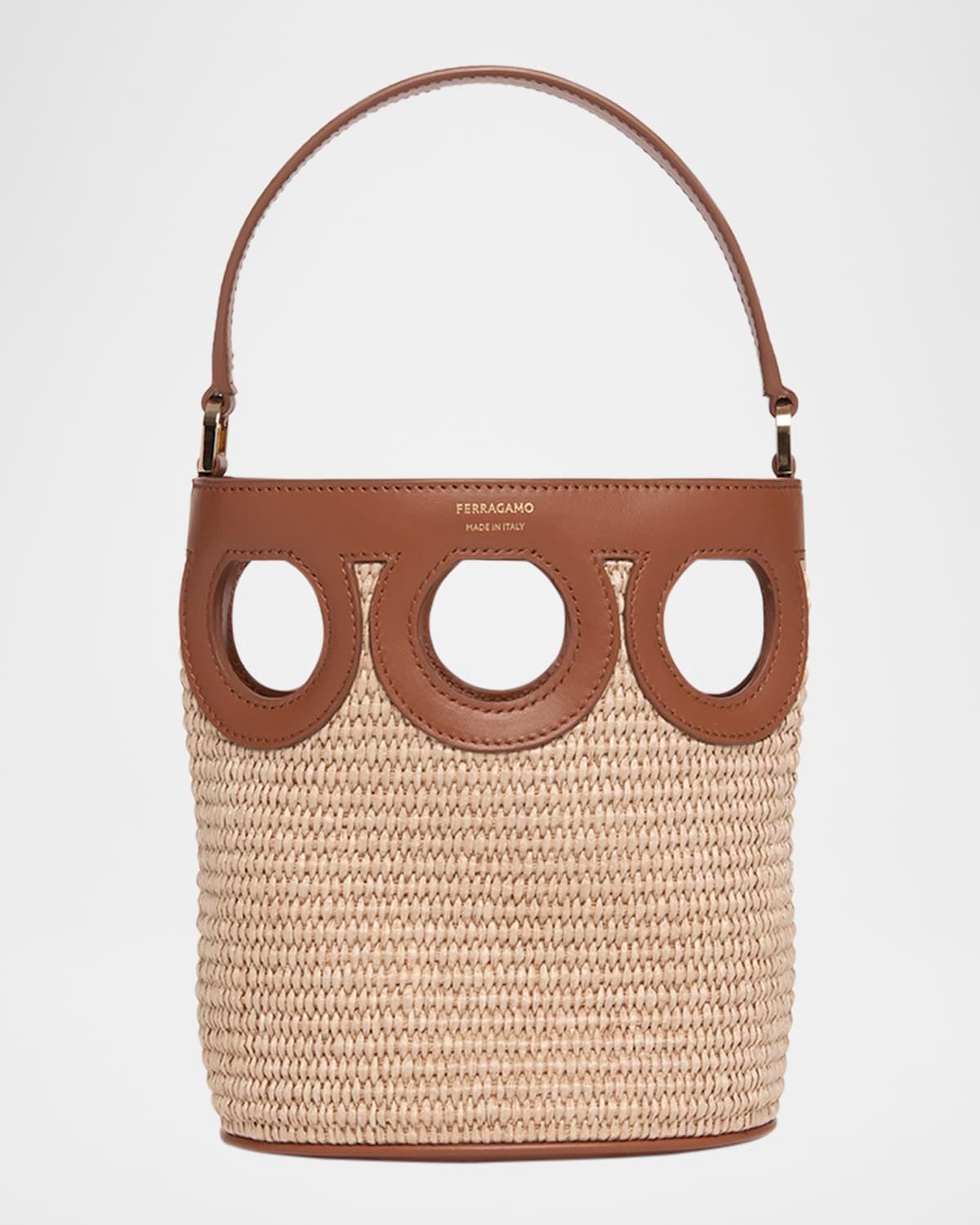 Gancini Frame Raffia Bucket Bag
