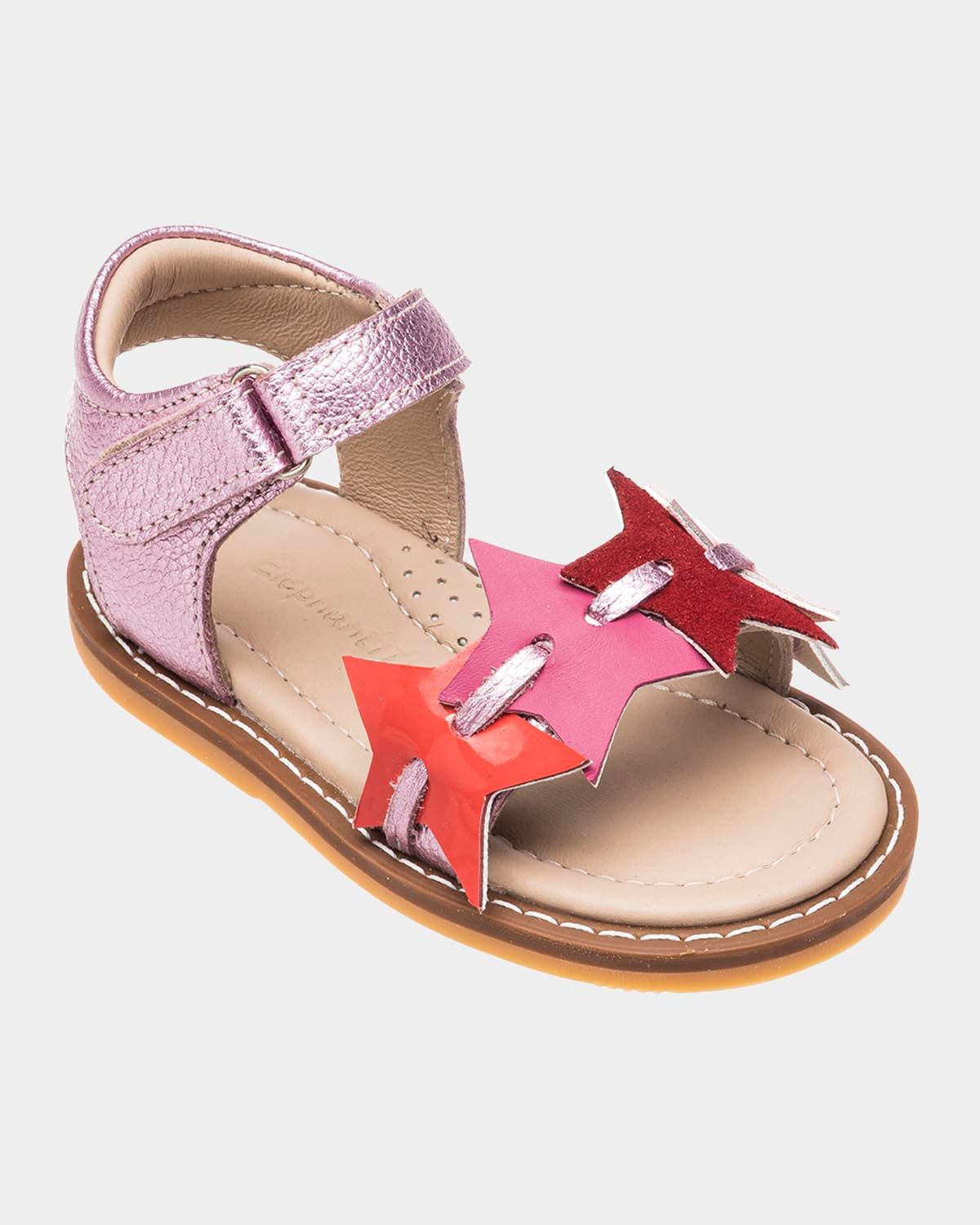 Girl & apos;s Star Metallic Leather Sandals, Baby