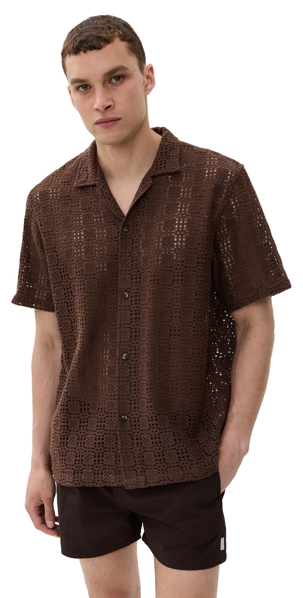 AUTO-REPLY Alex Raschel Squares Knit Shirt Driftwood L