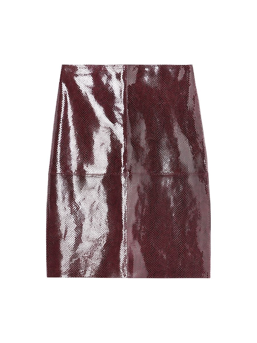 Women's Snake-Embossed Leather Pencil Skirt - Burgundy Snake - Size 8