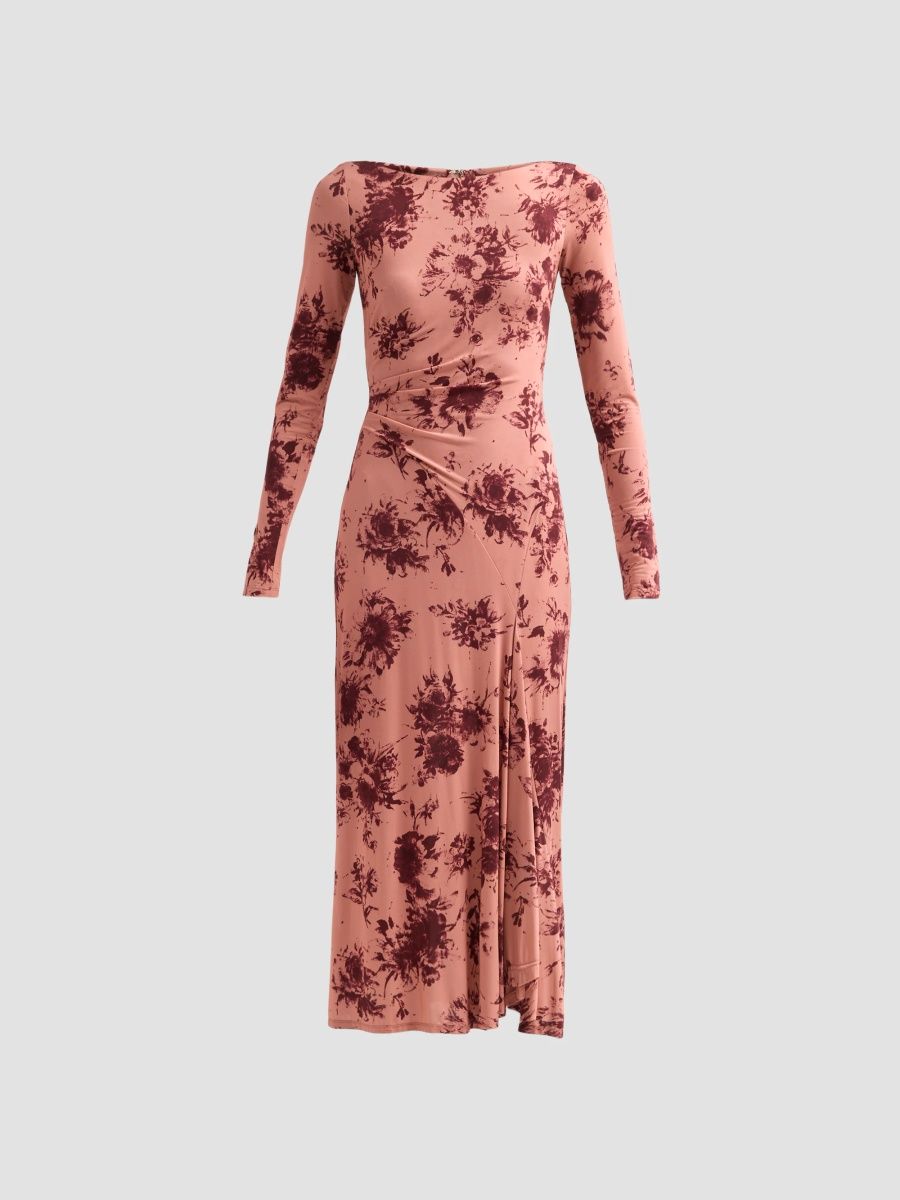Lela Rose Women's Floral Draped Jersey Midi-Dress - Dusty Rose - Size XL