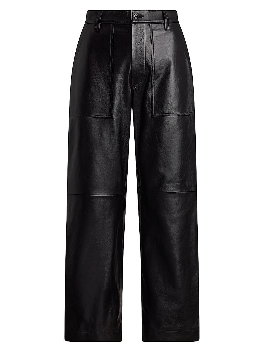 Women's Cropped Wide-Leg Leather Pants - Black - Size 6