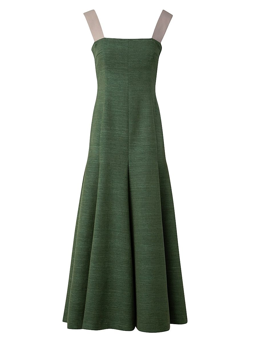 Women's Silk and Cotton Sleeveless A-Line Midi-Dress - Laurel - Size 14