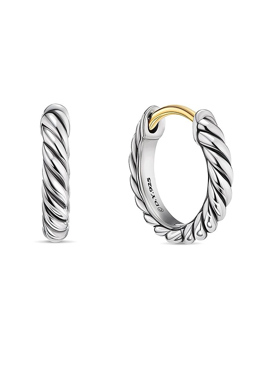 Women's Sculpted Cable Huggie Hoop Earrings in Sterling Silver - Silver