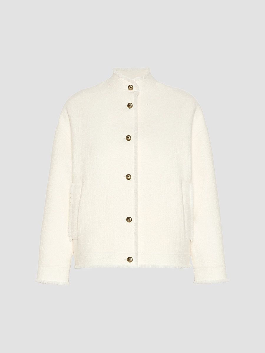 Women's Double Jersey Wool Bomber Jacket - White - Size 14