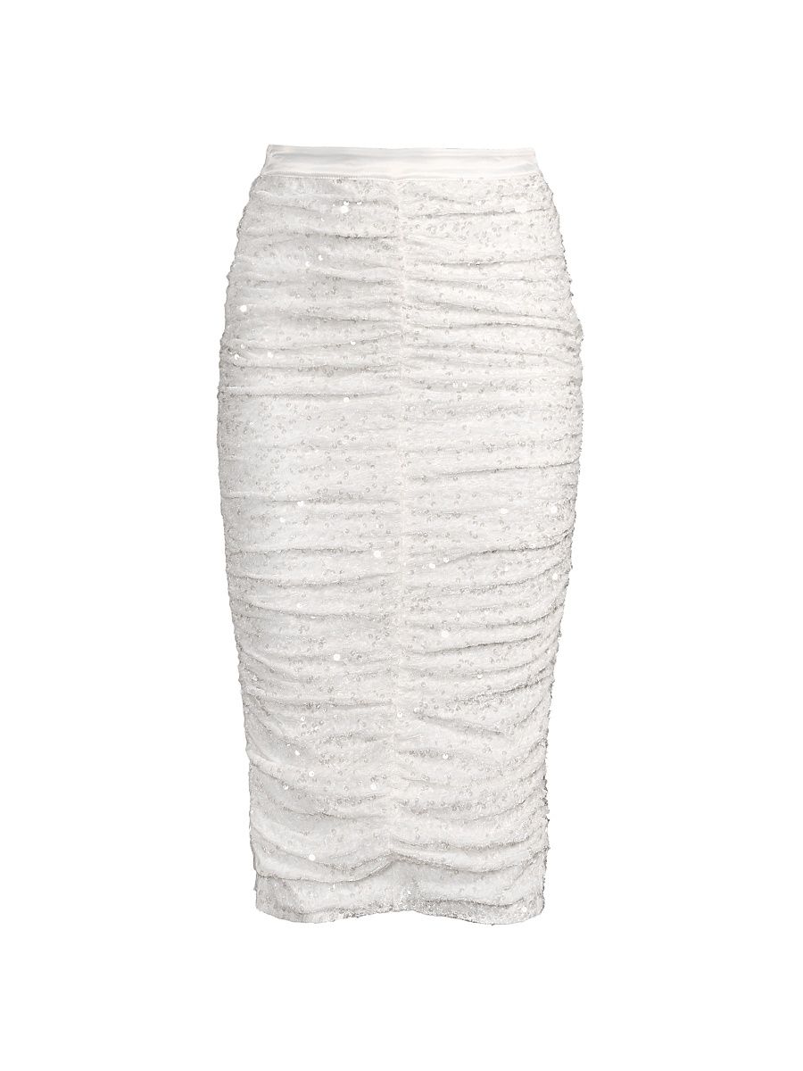Women's Estrella Sequin Ruched Pencil Skirt - White - Size Small